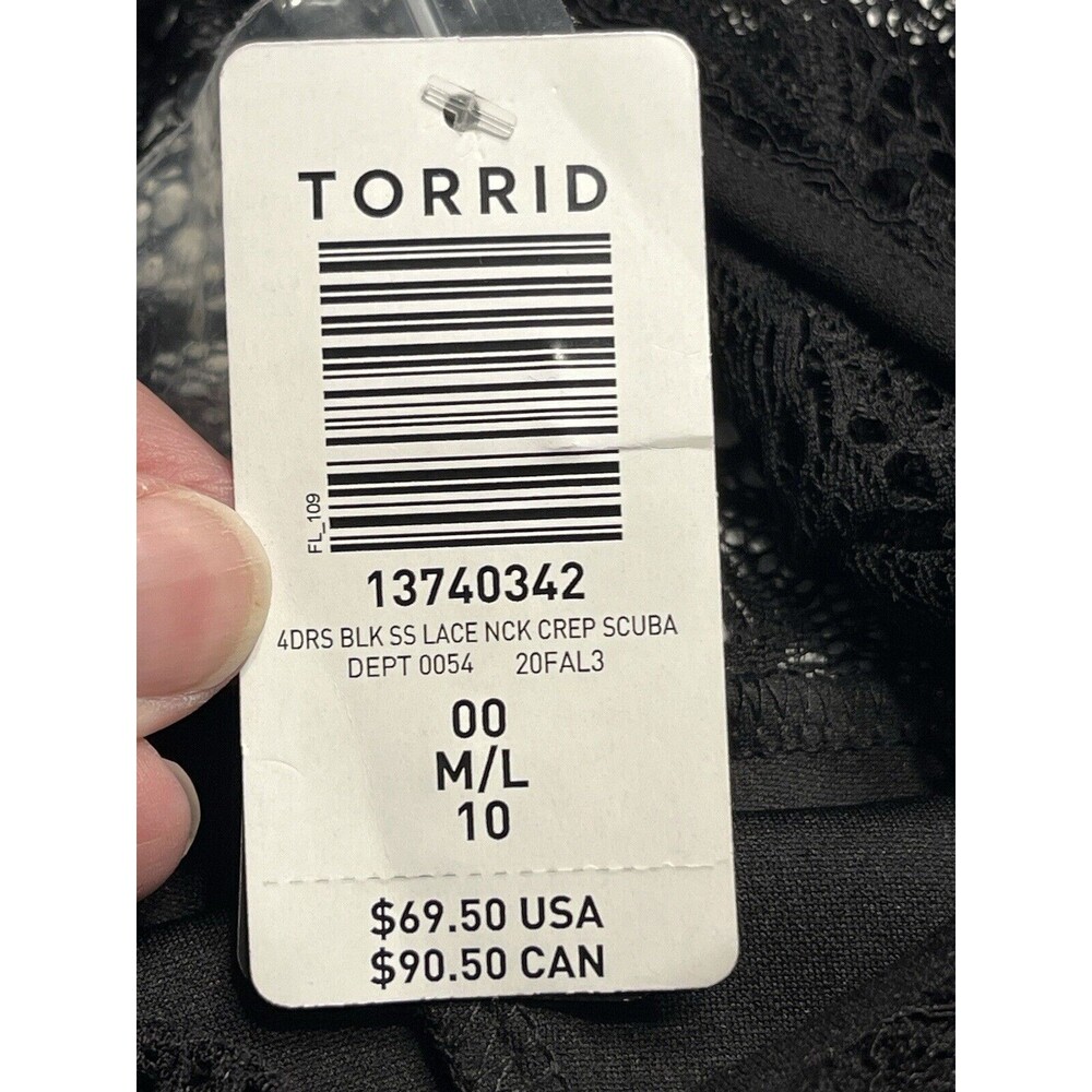 Torrid Black Lace Crepe Scuba Dress Flutter Sleeves Sz ML 10 - Picture 9 of 13